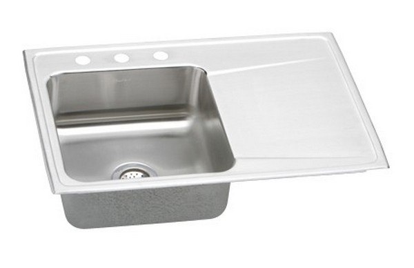 ELKAY ILR3322R2 LUSTERTONE STAINLESS STEEL 33 L X 22 W X 7-5/8 D TOP MOUNT KITCHEN SINK, 2 FAUCET HOLES