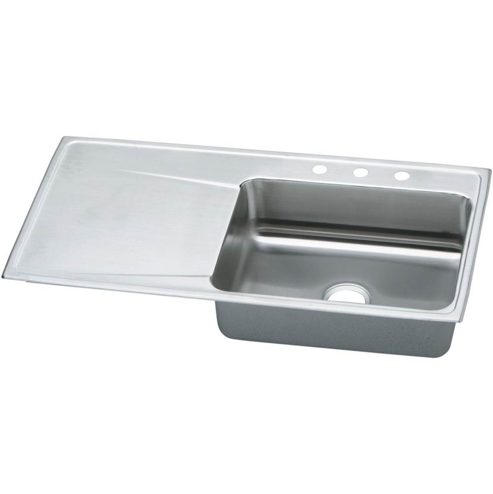 ELKAY ILR4322R2 LUSTERTONE STAINLESS STEEL 43 L X 22 W X 7-5/8 D TOP MOUNT KITCHEN SINK, 2 FAUCET HOLES