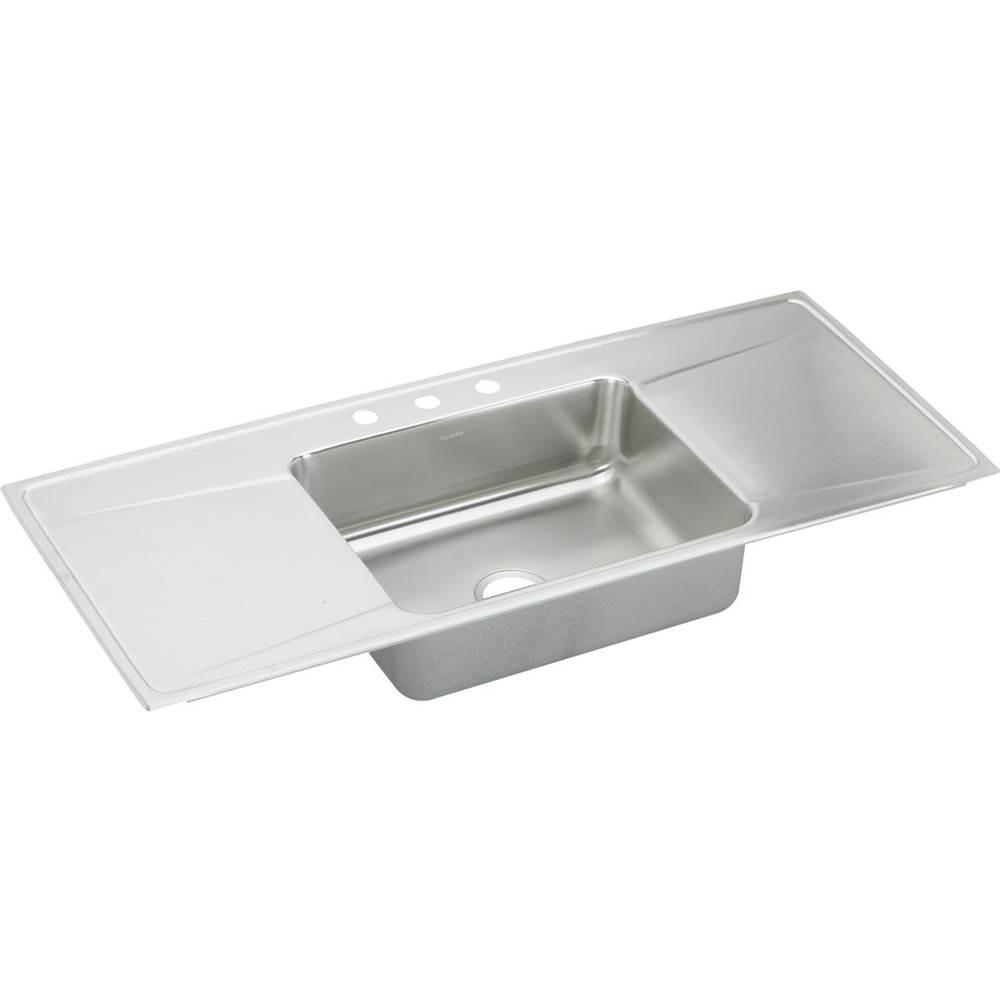 ELKAY ILR5422DD1 LUSTERTONE STAINLESS STEEL 54 L X 22 W X 7-5/8 D TOP MOUNT KITCHEN SINK, 1 FAUCET HOLE