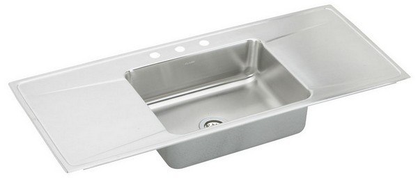 ELKAY ILR5422DD4 LUSTERTONE STAINLESS STEEL 54 L X 22 W X 7-5/8 D TOP MOUNT KITCHEN SINK, 4 FAUCET HOLES
