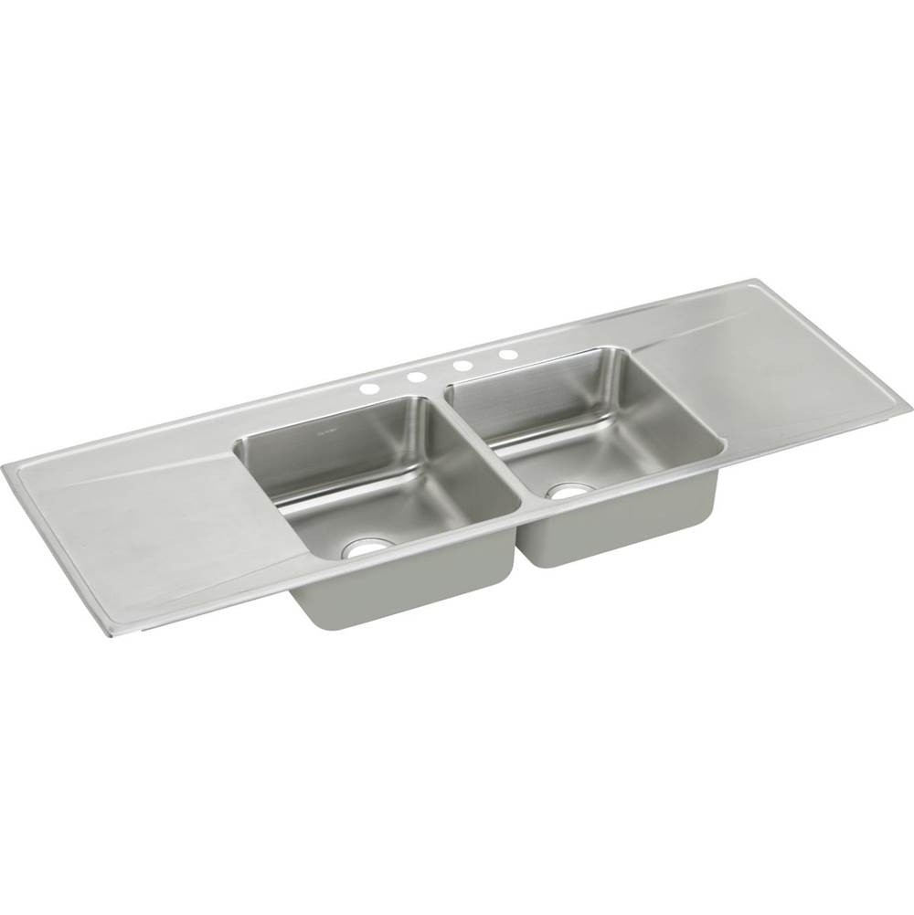ELKAY ILR6622DD3 LUSTERTONE STAINLESS STEEL 66 L X 22 W X 7-5/8 D DOUBLE BOWL KITCHEN SINK, 3 FAUCET HOLES