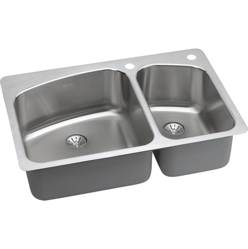 ELKAY LKHSR2509RPD2R STAINLESS STEEL 33 L X 22 W X 9 D KITCHEN SINK WITH PERFECT DRAINS, 2 FAUCET HOLES ON RIGHT