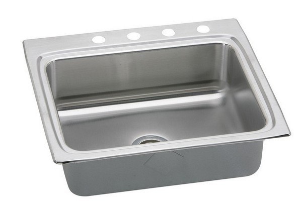 ELKAY LRAD2522404 STAINLESS STEEL 25 L X 22 W X 4 D TOP MOUNT KITCHEN SINK, 4 FAUCET HOLES