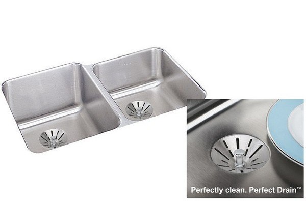 ELKAY ELUHAD312050RPD STAINLESS STEEL 31-1/4 L X 20-1/2 W X 4-7/8 D DOUBLE BOWL UNDERMOUNT KITCHEN SINK WITH PERFECT DRAIN