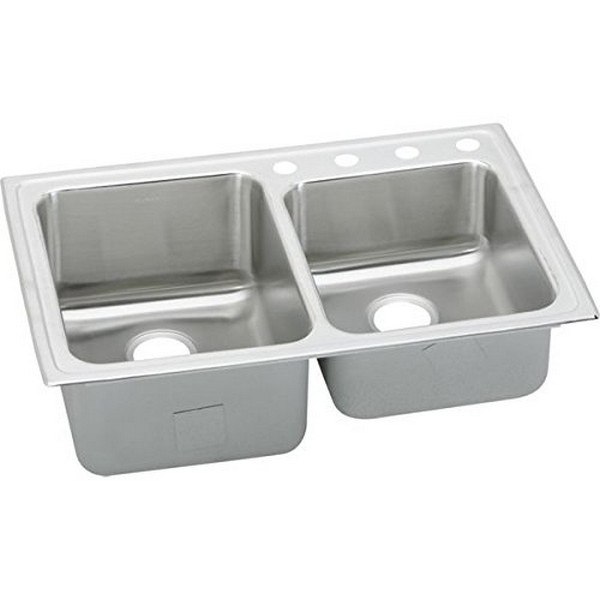 ELKAY LGR33223 LUSTERTONE STAINLESS STEEL 33 L X 22 W X 10 D DOUBLE BOWL KITCHEN SINK, 3 FAUCET HOLES