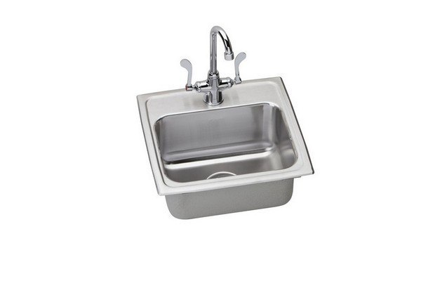 ELKAY LR1716SC LUSTERTONE STAINLESS STEEL 17 L X 16 W X 7-5/8 D TOP MOUNT KITCHEN SINK WITH FAUCET
