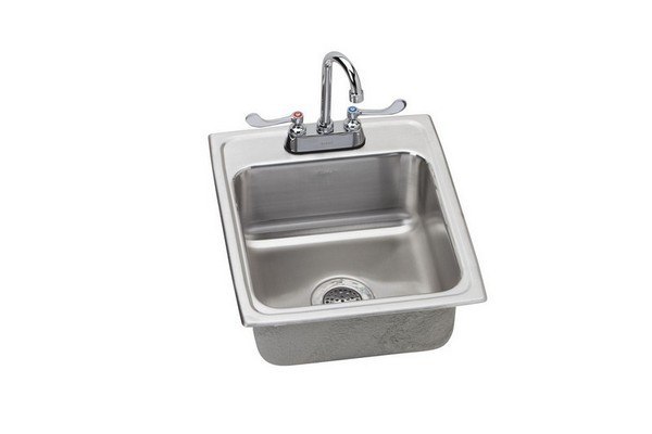 ELKAY LR1720SC LUSTERTONE STAINLESS STEEL 17 L X 20 W X 7-5/8 D TOP MOUNT KITCHEN SINK WITH FAUCET