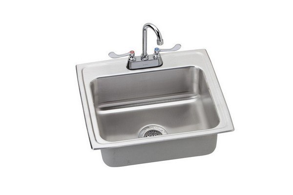 ELKAY LR2219C LUSTERTONE STAINLESS STEEL 22 L X 19-1/2 W X 7-5/8 D TOP MOUNT KITCHEN SINK WITH FAUCET