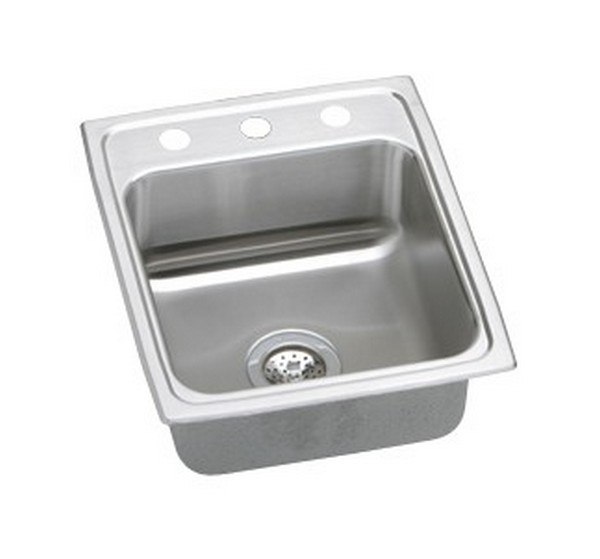 ELKAY LRAD1522653 STAINLESS STEEL 15 L X 22 W X 6-1/2 D TOP MOUNT KITCHEN SINK, 3 FAUCET HOLES
