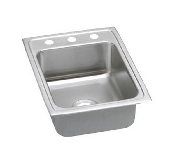 ELKAY LRAD1722653 STAINLESS STEEL 17 L X 22 W X 6-1/2 D TOP MOUNT KITCHEN SINK, 3 FAUCET HOLES