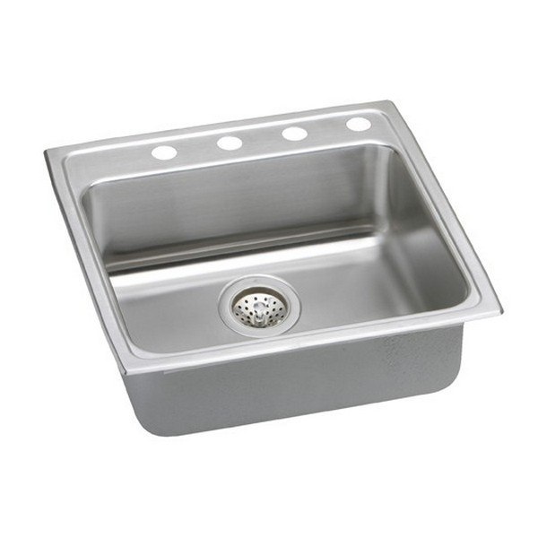 ELKAY LRAD2222553 STAINLESS STEEL 22 L X 22 W X 5-1/2 D TOP MOUNT KITCHEN SINK, 3 FAUCET HOLES