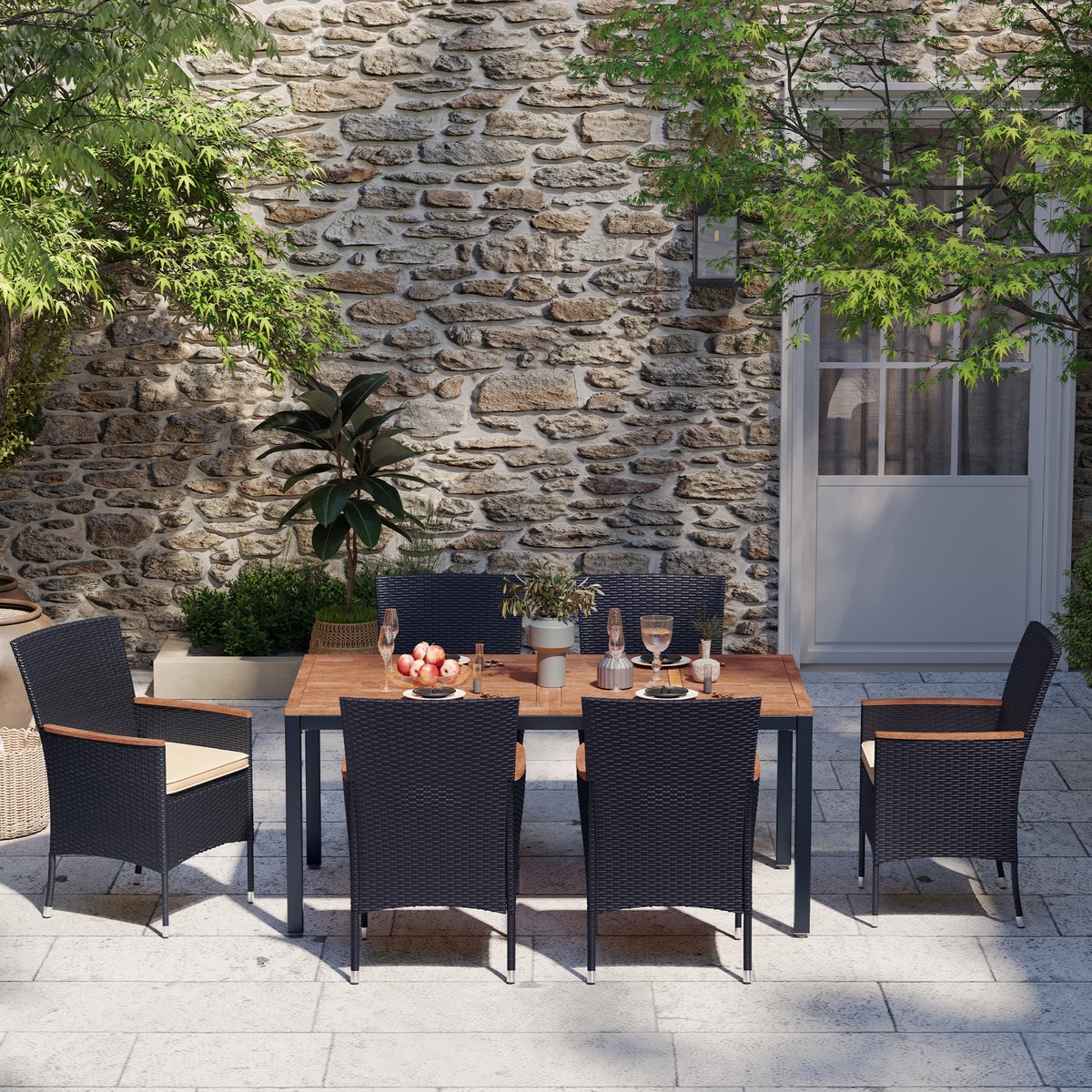 OVE DECORS 15PKB-DE1A07-GR1VV DENISON 7-PIECE OUTDOOR DINING SET IN BLACK AND BROWN