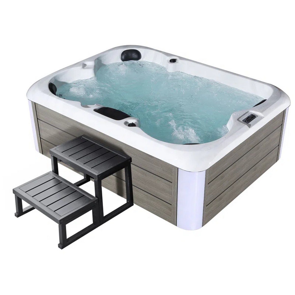 EMPAVA EMPV-SPA3527 82 5/8 X 62 5/8 INCH FREESTANDING RECTANGULAR WHIRLPOOL OUTDOOR HOT TUB IN CLOUD GRAY