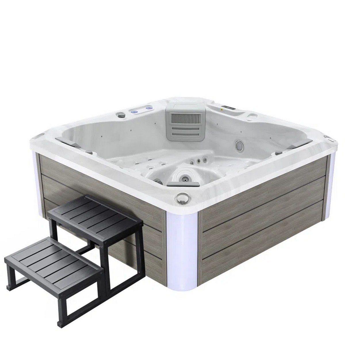 EMPAVA EMPV-SPA3528 69 5/8 X 86 5/8 INCH FREESTANDING RECTANGULAR WHIRLPOOL OUTDOOR HOT TUB IN CLOUD GRAY