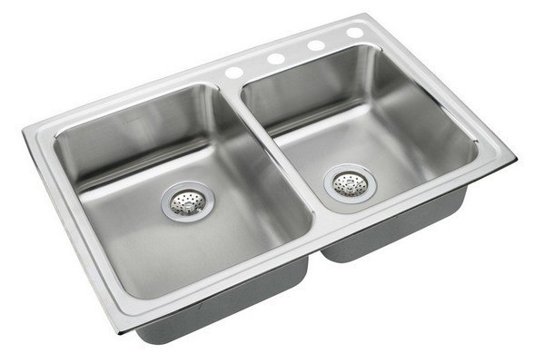 ELKAY LRAD250551 STAINLESS STEEL 33 L X 22 W X 5-1/2 D DOUBLE BOWL KITCHEN SINK, 1 FAUCET HOLE