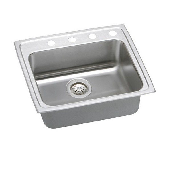 ELKAY LRAD2521401 STAINLESS STEEL 25 L X 21-1/4 W X 4 D TOP MOUNT KITCHEN SINK, 1 FAUCET HOLE