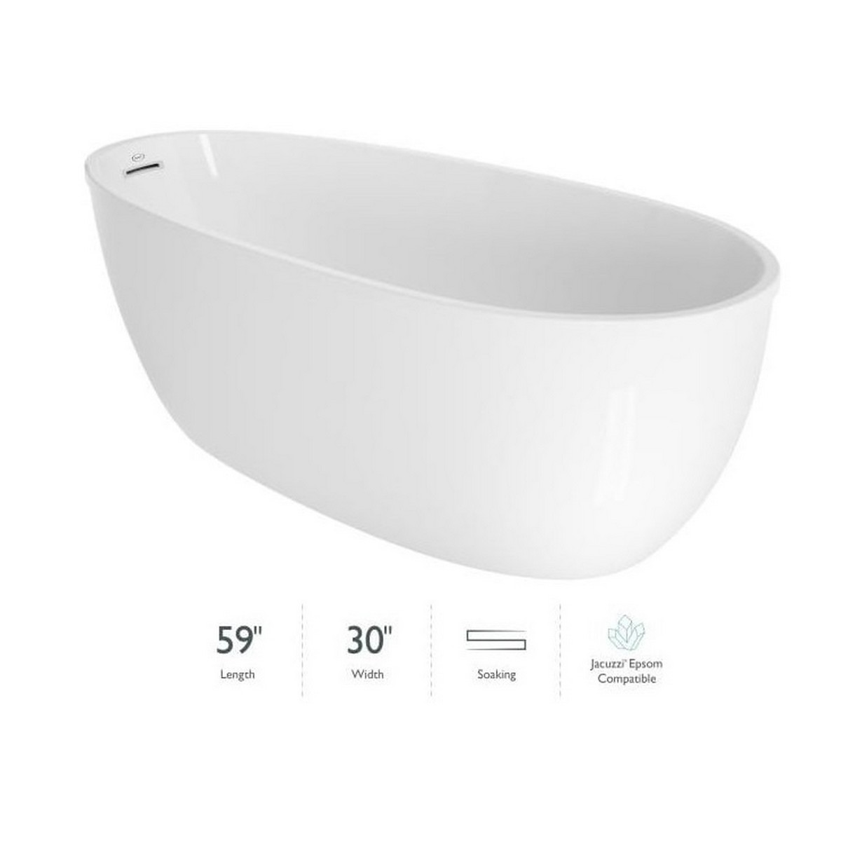 JACUZZI OSF5930BUXXXXG SIGNATURE 59 1/4 X 29 3/4 INCH FREESTANDING ACRYLIC SOAKING BATHTUB IN WHITE WITH REVERSIBLE DRAIN AND OVERFLOW