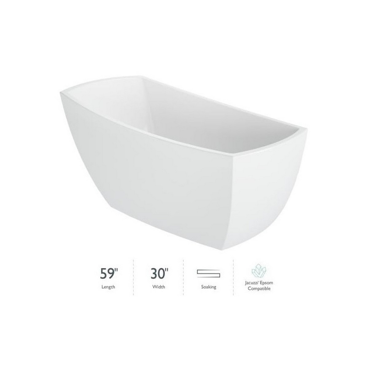 JACUZZI STF5931BUXXXX STELLA 59 X 30 3/8 INCH FREESTANDING ACRYLIC SOAKING BATHTUB IN WHITE WITH REVERSIBLE DRAIN AND OVERFLOW