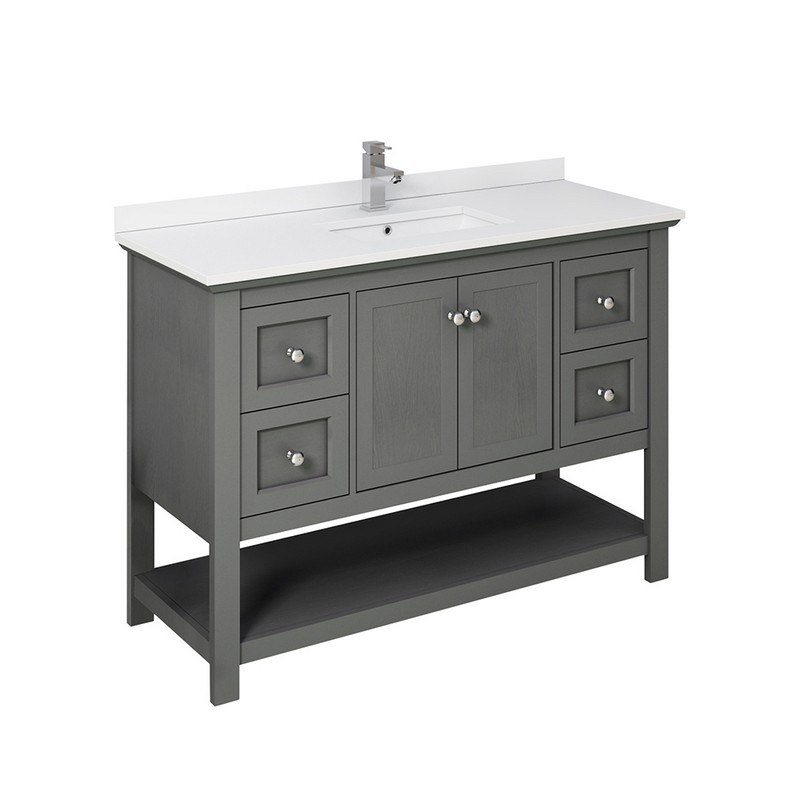 FRESCA FCB2348VG-CWH-U MANCHESTER REGAL 48 INCH GRAY WOOD VENEER TRADITIONAL BATHROOM CABINET WITH TOP AND SINK