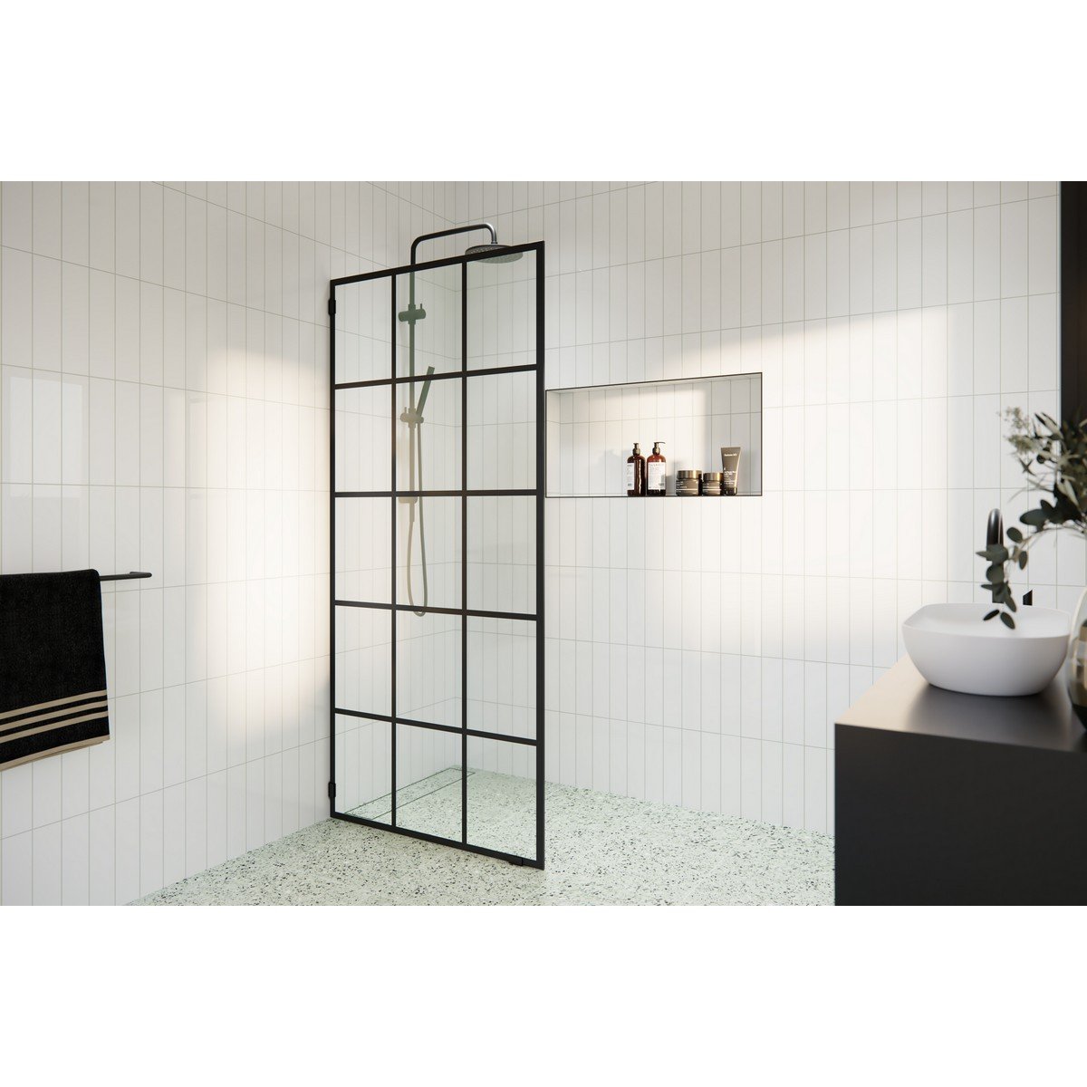 GLASS WAREHOUSE GW-FSS-36-MB ESPRIT 36 W X 78 H FRENCH SILK SCREEN SINGLE FIXED SHOWER PANEL IN MATTE BLACK