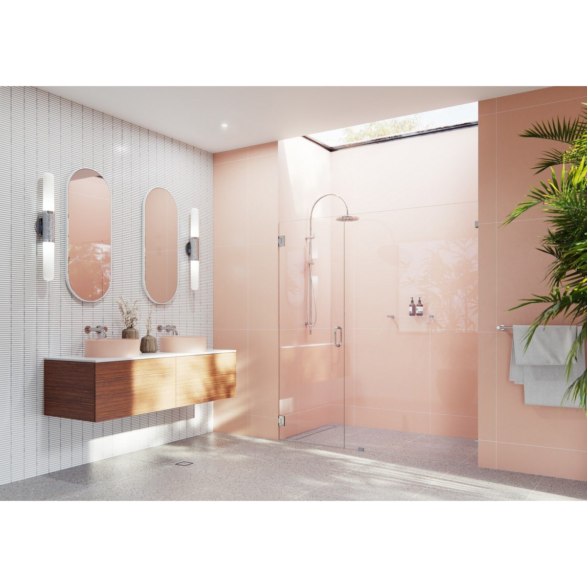 GLASS WAREHOUSE GW-WH-66 ILLUME 66 W X 78 H WALL HINGED FULLY FRAMELESS GLASS SHOWER ENCLOSURE