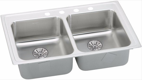 ELKAY LRAD331965PD1 STAINLESS STEEL 33 L X 19-1/2 W X 6-1/2 D DOUBLE BOWL KITCHEN SINK WITH PERFECT DRAIN, 1 FAUCET HOLE