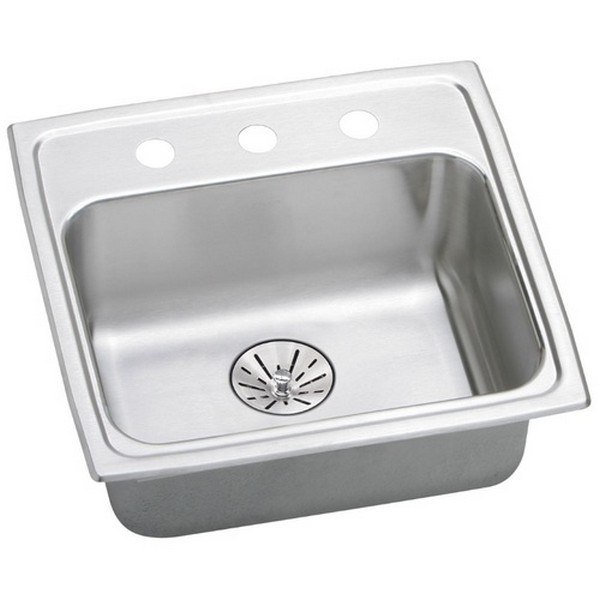 ELKAY LRADQ191965PD3 STAINLESS STEEL 19-1/2 L X 19 W X 6-1/2 D TOP MOUNT KITCHEN SINK WITH PERFECT DRAIN, 3 FAUCET HOLES
