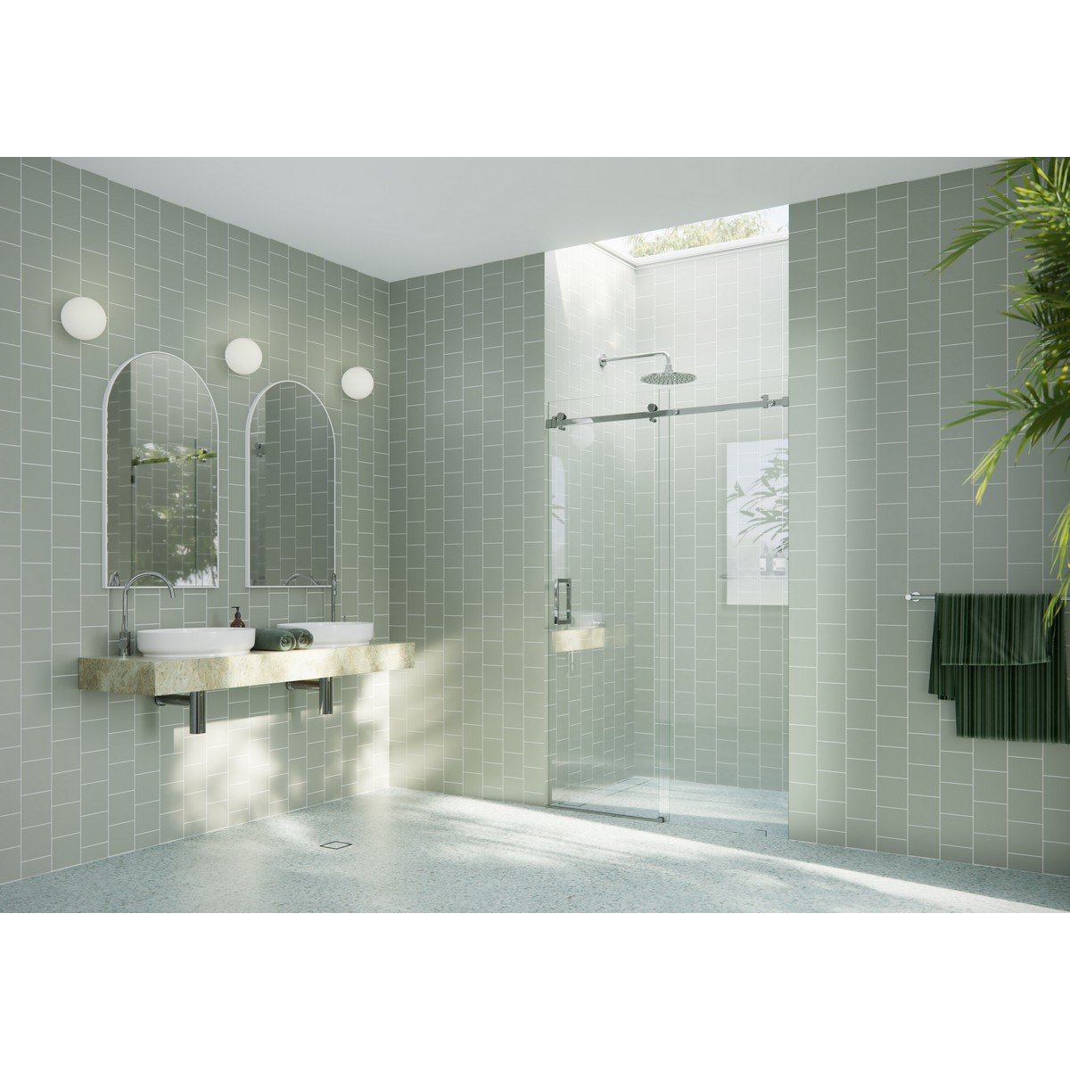 GLASS WAREHOUSE SQSLD-52 ASTRO 48 - 52 W X 78 H FULLY FRAMELESS GLASS SLIDING SHOWER DOORS WITH SQUARE HARDWARE