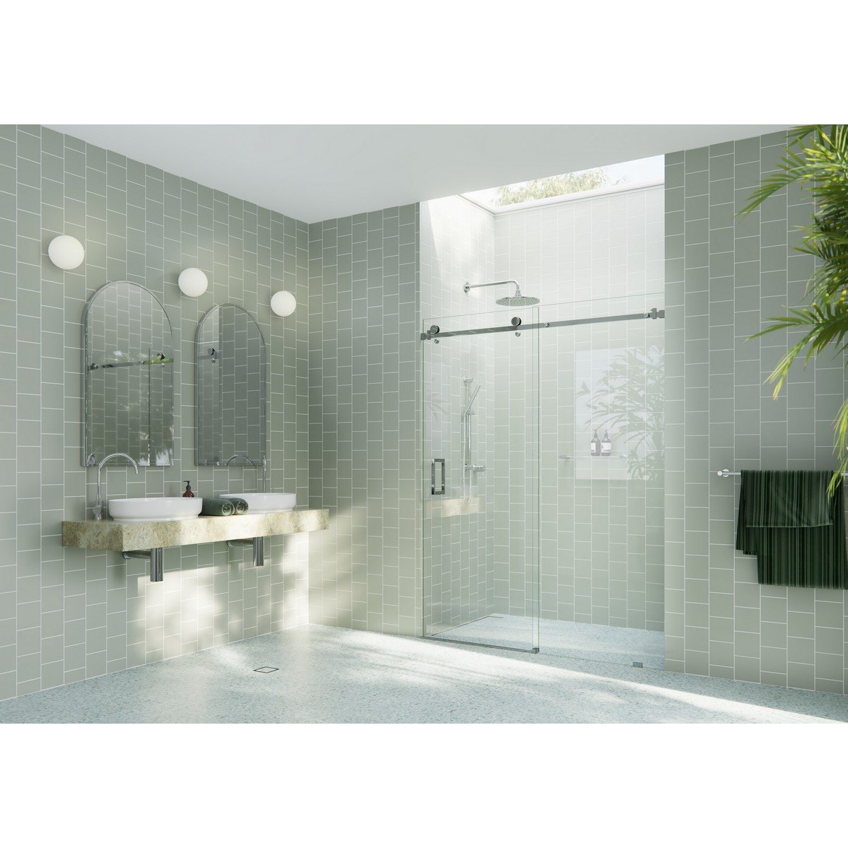 GLASS WAREHOUSE SQSLD-72 ASTRO 68 - 72 W X 78 H FULLY FRAMELESS GLASS SLIDING SHOWER DOORS WITH SQUARE HARDWARE