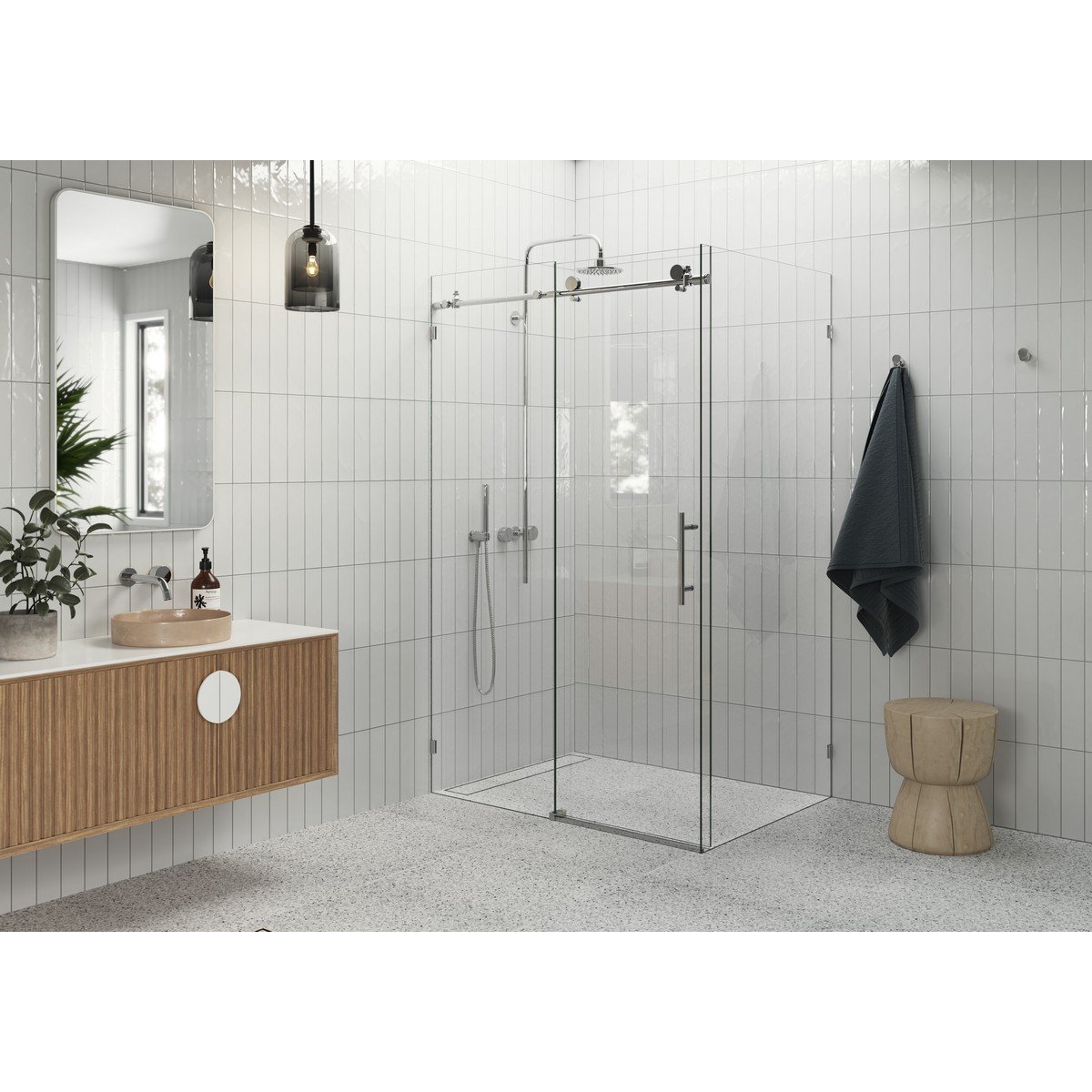 GLASS WAREHOUSE 90SL-52-30 NOVA 48 - 52 W X 30 D X 78 H FULLY FRAMELESS 90-DEGREE SLIDER SHOWER ENCLOSURE