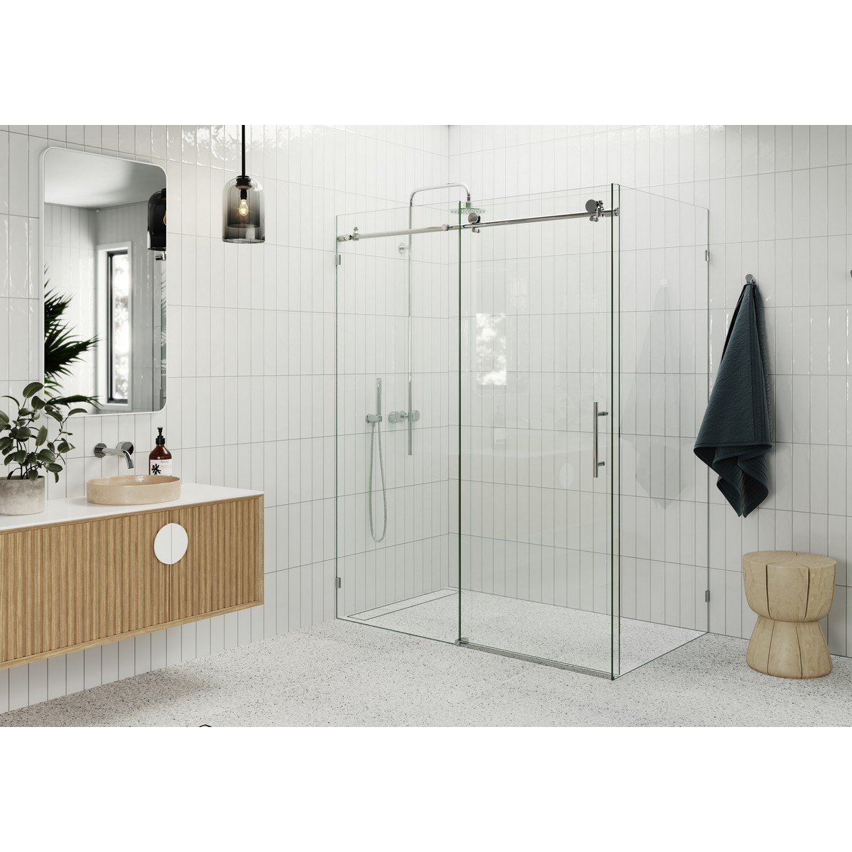 GLASS WAREHOUSE 90SL-56-32 NOVA 52 - 56 W X 32 D X 78 H FULLY FRAMELESS 90-DEGREE SLIDER SHOWER ENCLOSURE