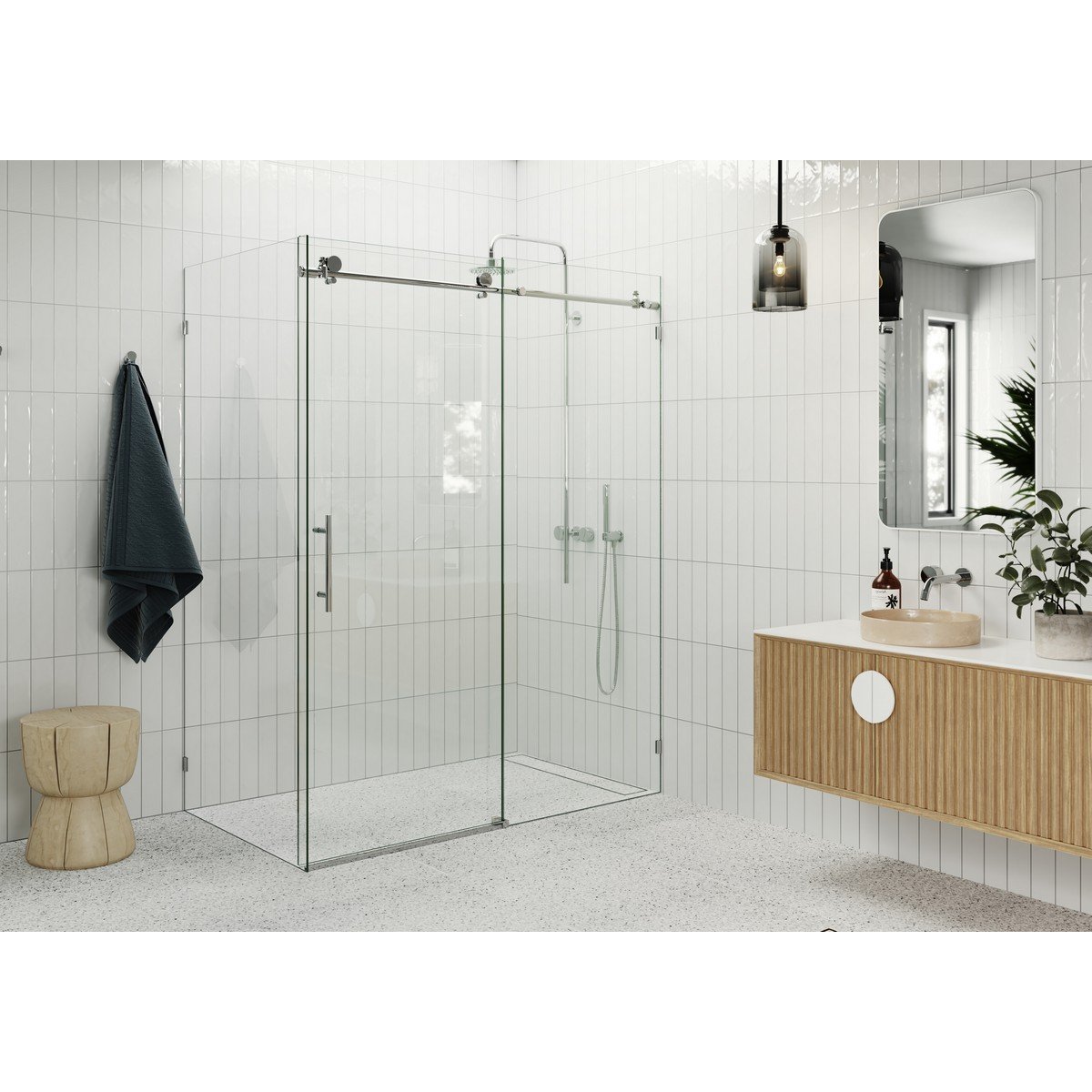 GLASS WAREHOUSE 90SL-56-40 NOVA 52 - 56 W X 40 D X 78 H FULLY FRAMELESS 90-DEGREE SLIDER SHOWER ENCLOSURE