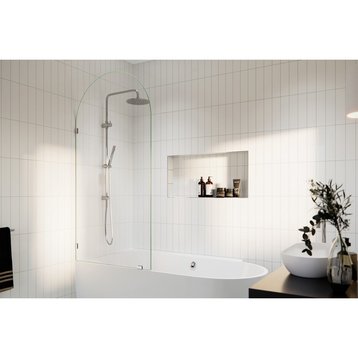 GLASS WAREHOUSE B-ARC-34 VENUS 34 W X 66 3/4 H SINGLE FIXED FRAMELESS ARCHED BATHTUB PANEL