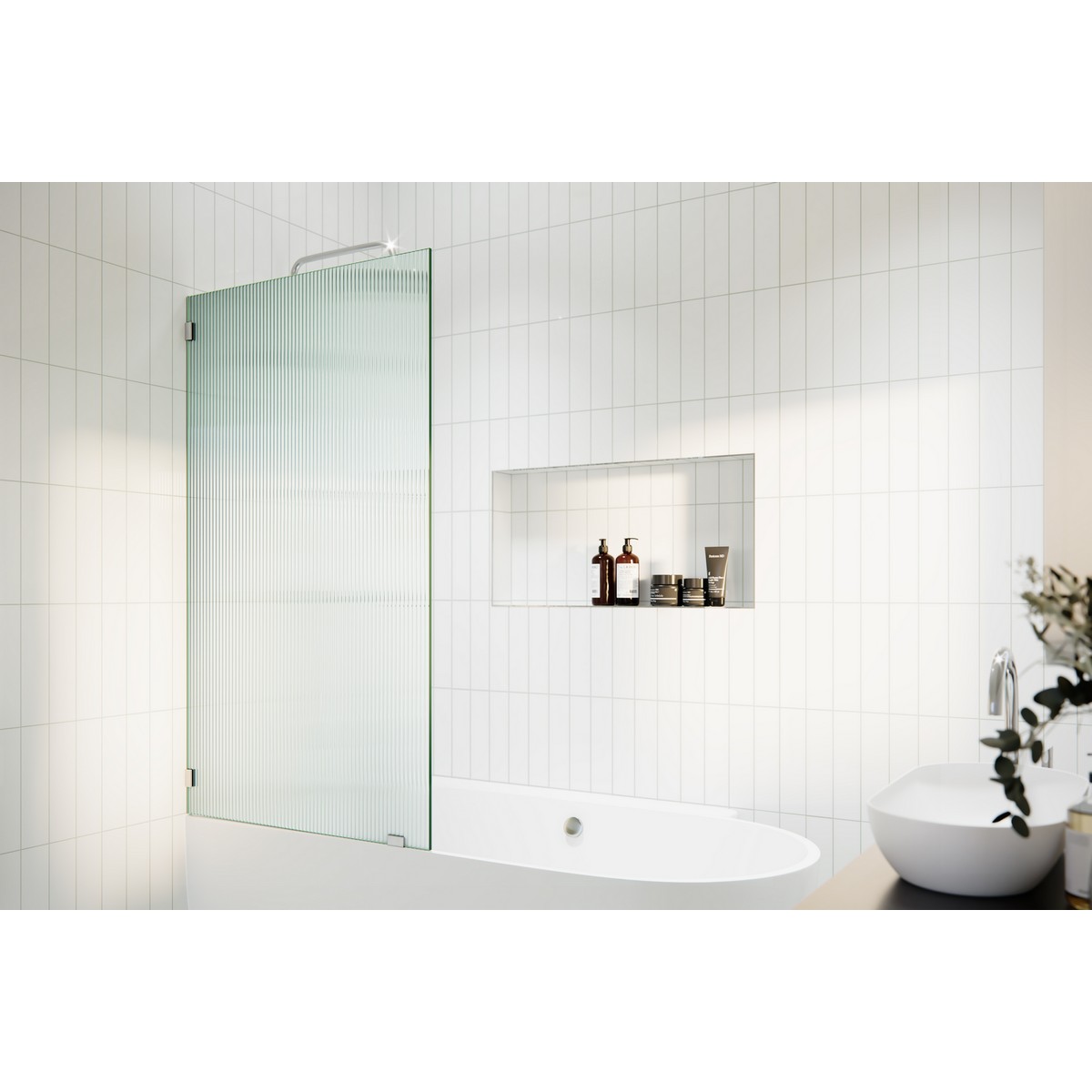 GLASS WAREHOUSE B-FL-34 GAIA 34 W X 58 1/4 H SINGLE FIXED FRAMELESS FLUTED FROSTED BATHTUB PANEL