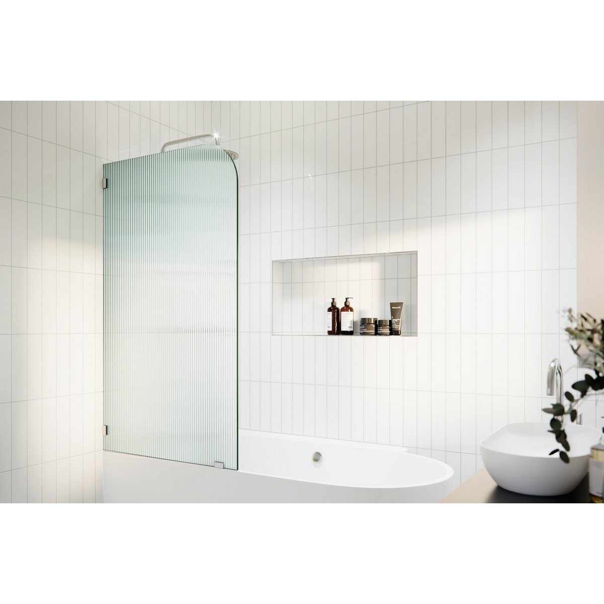 GLASS WAREHOUSE B-FL-RAD-34 AURORA 34 W X 58 1/4 H FRAMELESS SINGLE FIXED BATHTUB PANEL