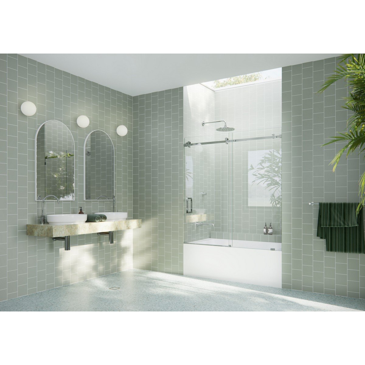 GLASS WAREHOUSE B-SQSLD-56 ASTRO 52 - 56 W X 60 H FRAMELESS SLIDING BATHTUB DOOR WITH SQUARE HARDWARE