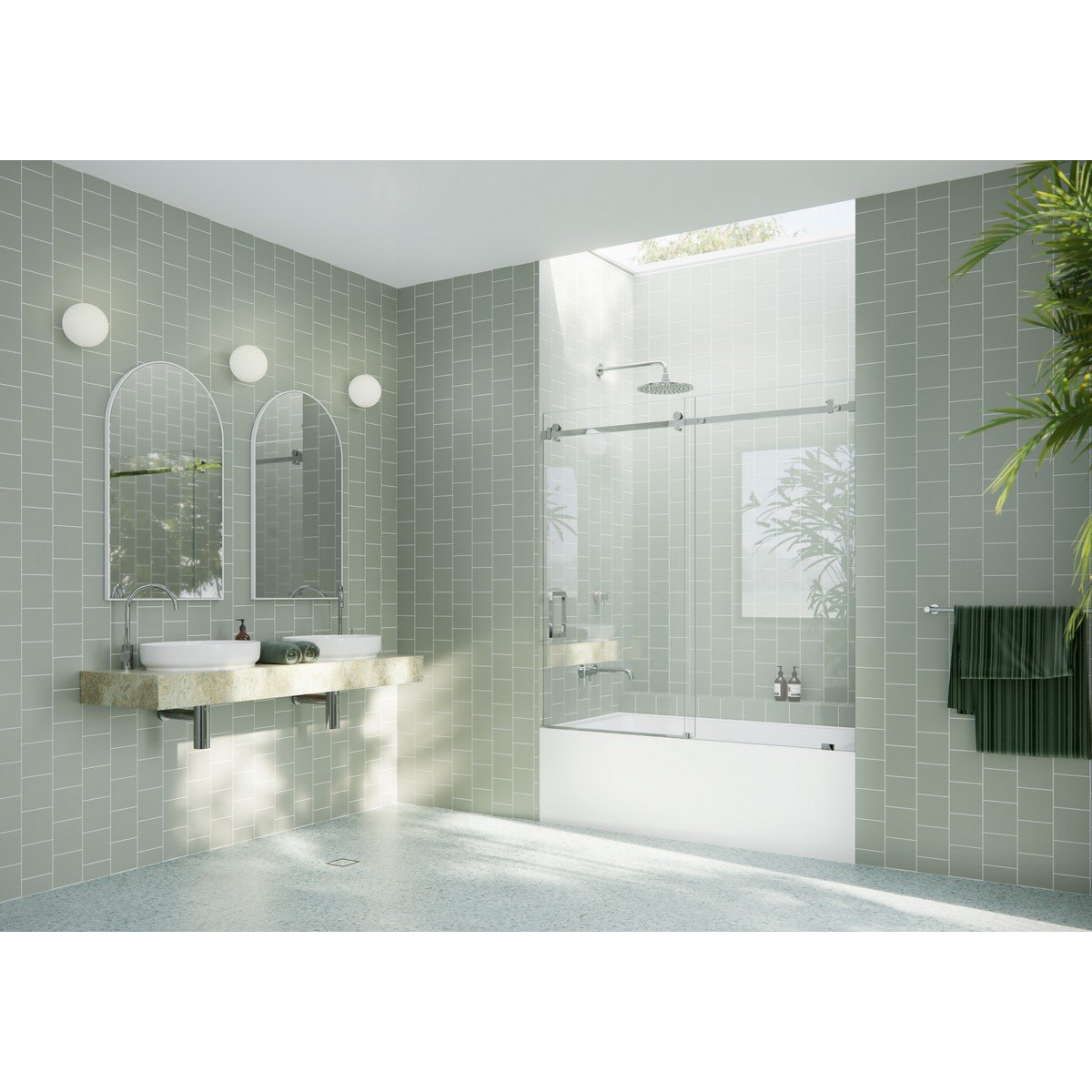 GLASS WAREHOUSE B-SQSLD-60 ASTRO 56 - 60 W X 60 H FRAMELESS SLIDING BATHTUB DOOR WITH SQUARE HARDWARE