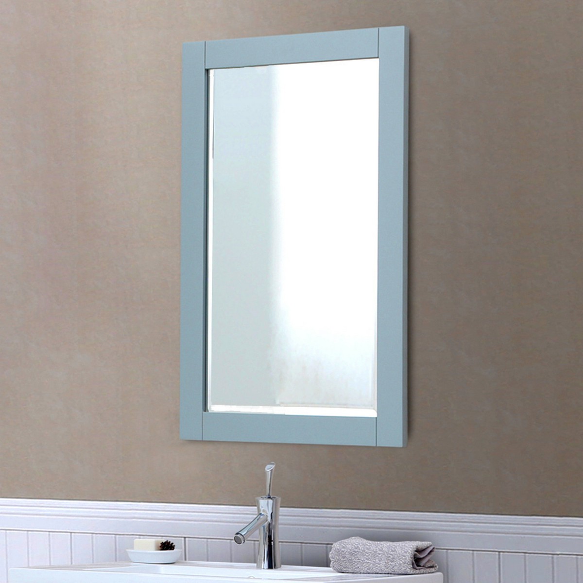 INFURNITURE IN3200-22M-BL 34 x 22 INCH WOOD FRAMED MIRROR IN BLUE