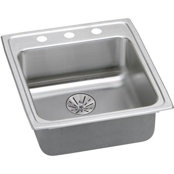 ELKAY LRADQ202265PD2 STAINLESS STEEL 19-1/2 L X 22 W X 6-1/2 D TOP MOUNT KITCHEN SINK WITH PERFECT DRAIN, 2 FAUCET HOLES