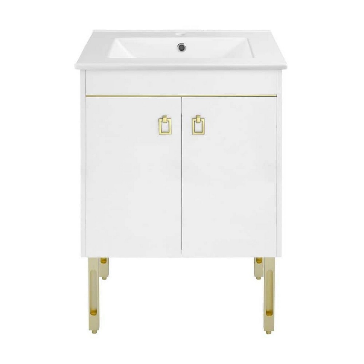 SWISS MADISON SM-BV710 LUMIERE 24 INCH FREESTANDING SINGLE SINK BATHROOM VANITY IN GLOSSY WHITE AND GOLD