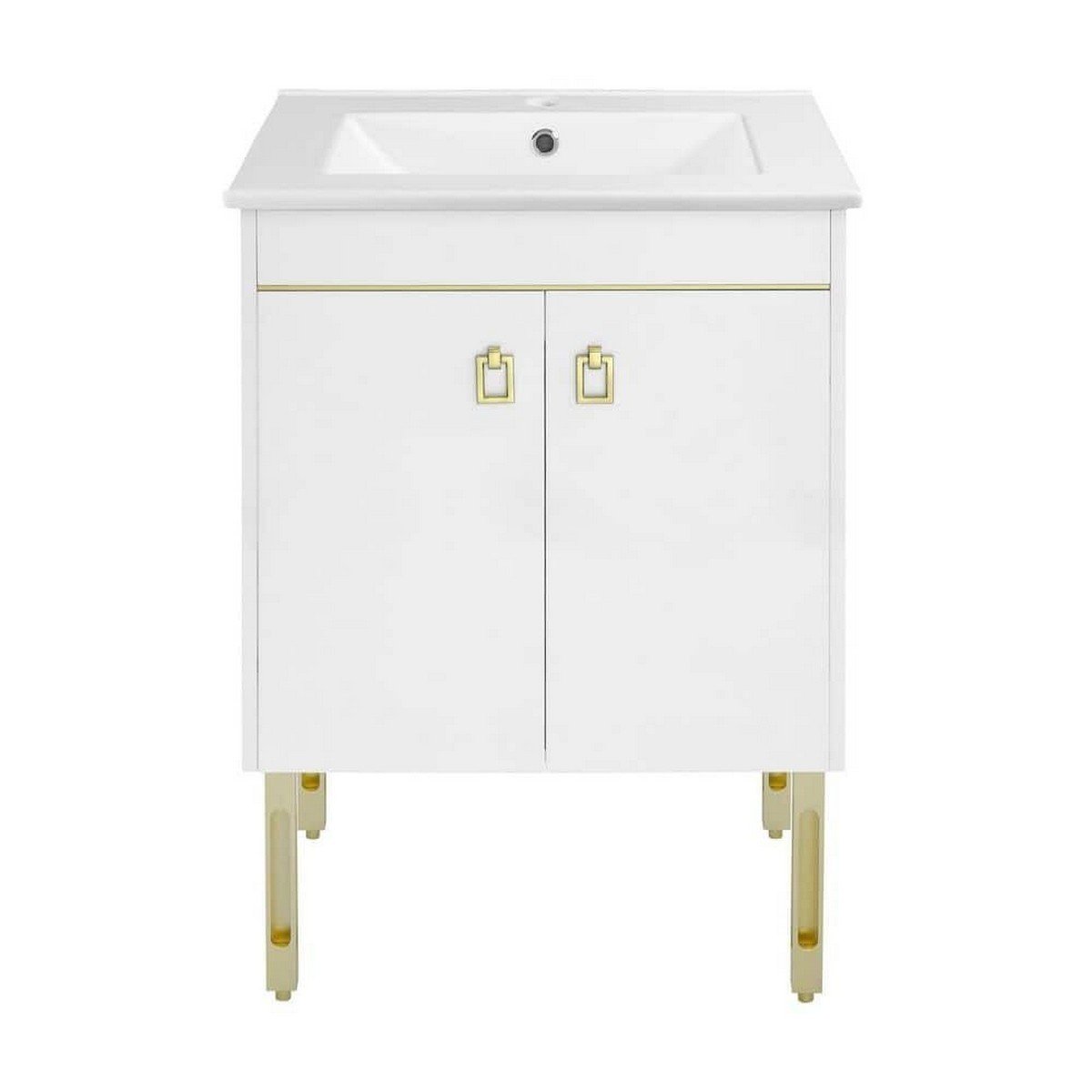 SWISS MADISON SM-BV710 LUMIERE 24 INCH FREESTANDING SINGLE SINK BATHROOM VANITY IN GLOSSY WHITE AND GOLD