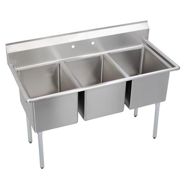 ELKAY E3C16X20-0X DEPENDABILT 57 INCH 18 GAUGE STAINLESS STEEL THREE COMPARTMENT SINK WITH LEGS