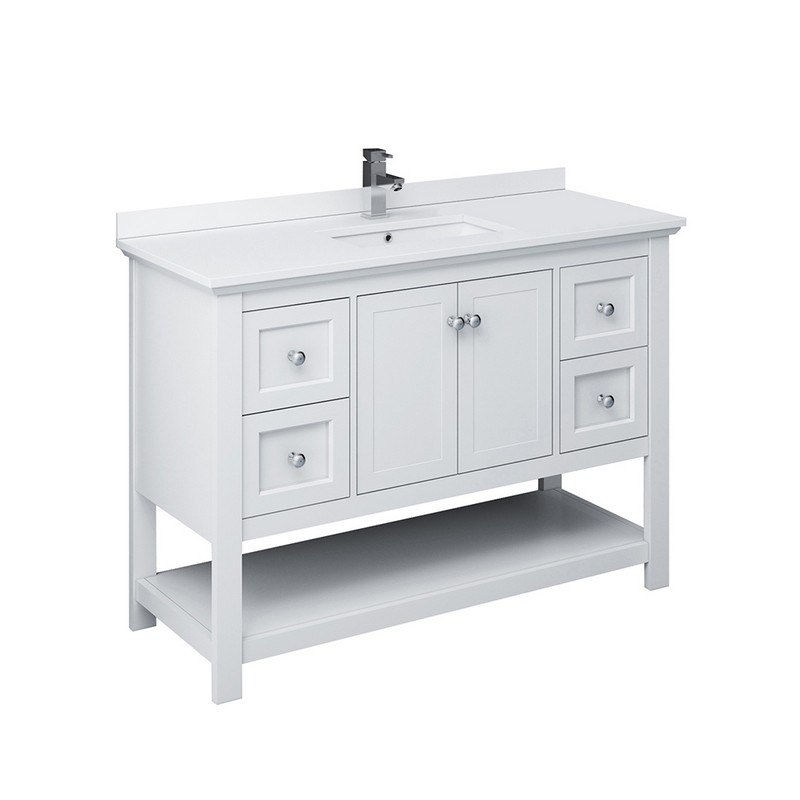 FRESCA FCB2348WH-CWH-U MANCHESTER 48 INCH WHITE TRADITIONAL BATHROOM CABINET WITH TOP AND SINK