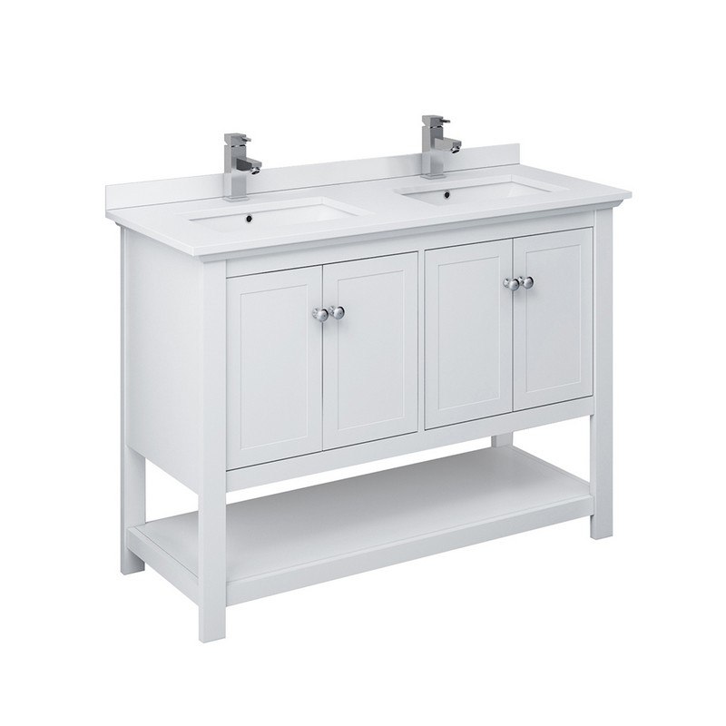 FRESCA FCB2348WH-D-CWH-U MANCHESTER 48 INCH WHITE TRADITIONAL DOUBLE SINK BATHROOM CABINET WITH TOP AND SINKS