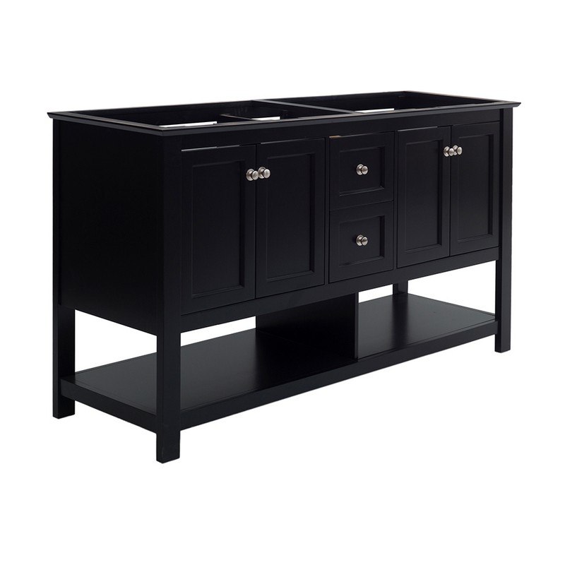 FRESCA FCB2360BL-D MANCHESTER 60 INCH  BLACK TRADITIONAL DOUBLE SINK BATHROOM CABINET