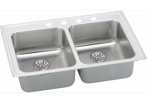 ELKAY LRADQ331965PD1 STAINLESS STEEL 33 L X 19-1/2 W X 6-1/2 D DOUBLE BOWL KITCHEN SINK WITH PERFECT DRAIN, 1 FAUCET HOLE