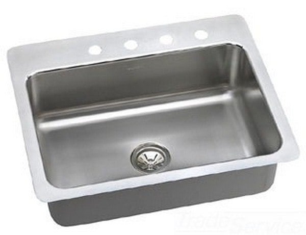 ELKAY LSR27222 LUSTERTONE STAINLESS STEEL 27 L X 22 W X 8 D UNIVERSAL MOUNT KITCHEN SINK, 2 FAUCET HOLES