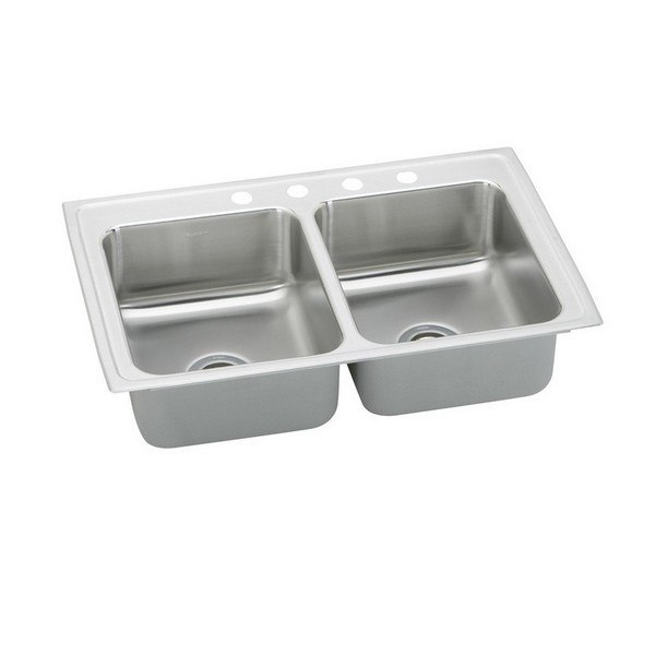 ELKAY PSR33213 PACEMAKER STAINLESS STEEL 33 L X 21-1/4 W X 7-1/2 D DOUBLE BOWL KITCHEN SINK, 3 FAUCET HOLES