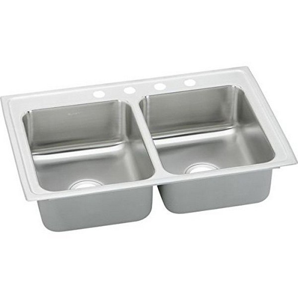 ELKAY PSR33221 PACEMAKER STAINLESS STEEL 33 L X 22 W X 7-1/2 D DOUBLE BOWL KITCHEN SINK, 1 FAUCET HOLE