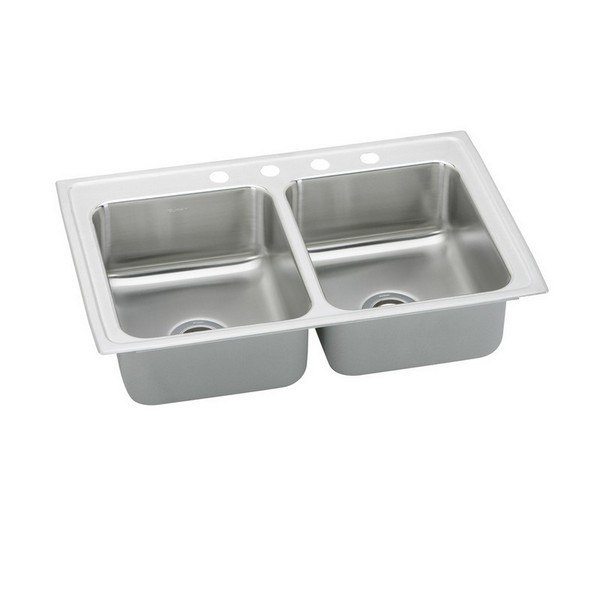 ELKAY PSR33223 PACEMAKER STAINLESS STEEL 33 L X 22 W X 7-1/2 D DOUBLE BOWL KITCHEN SINK, 3 FAUCET HOLES